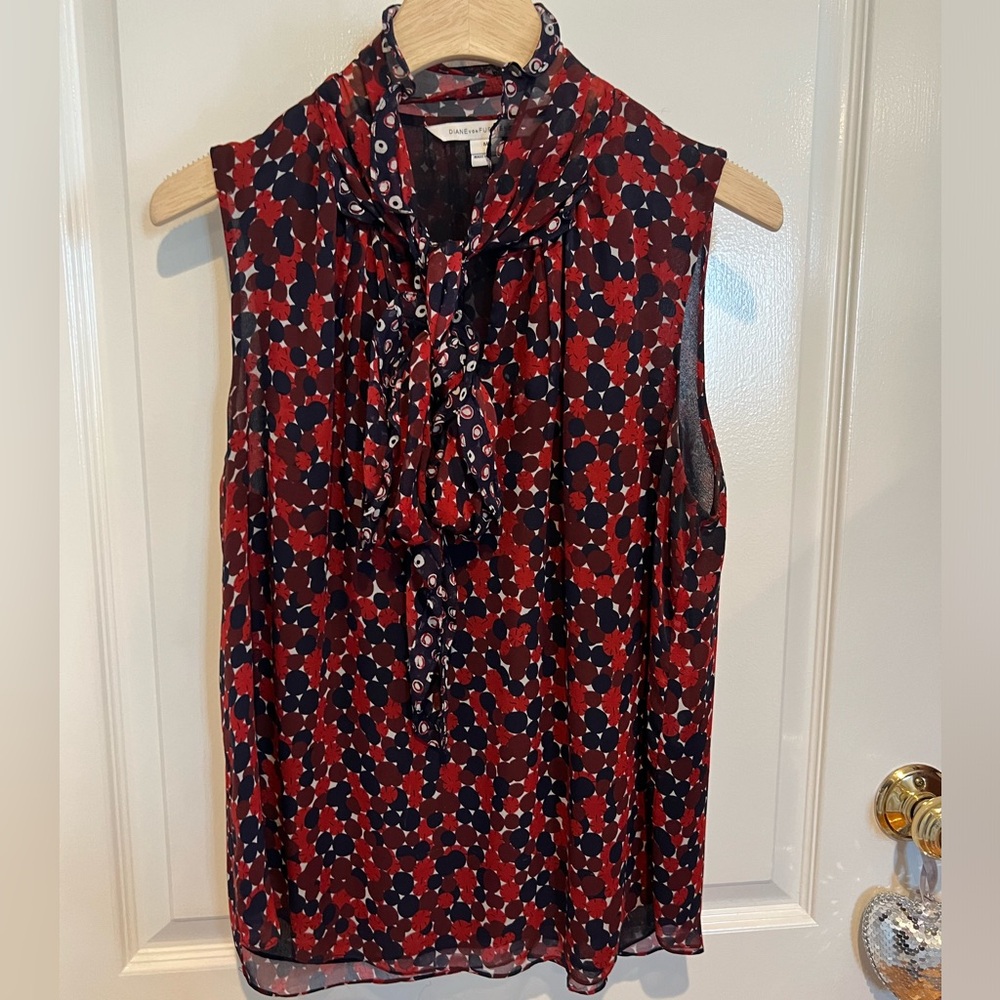 DVF dot patterned bow tie neck silk blouse